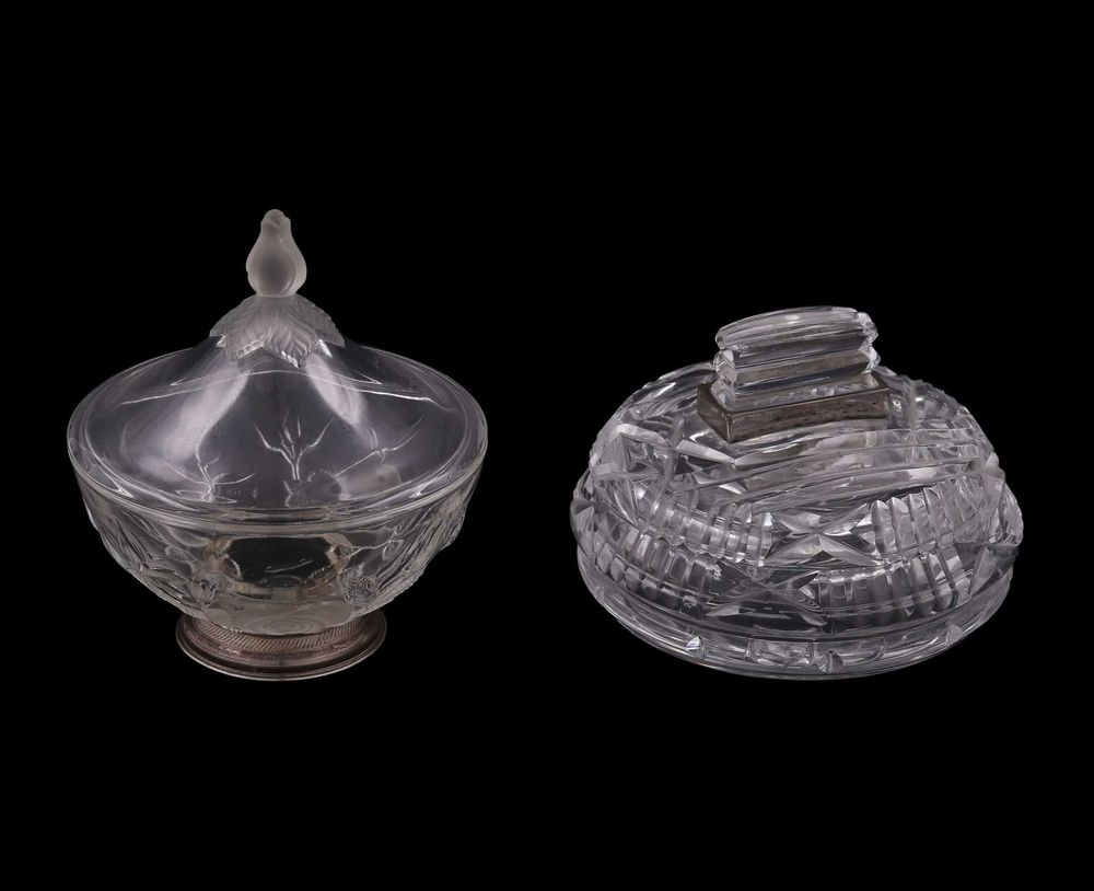 Duas caixas em vidro e cristal com prata